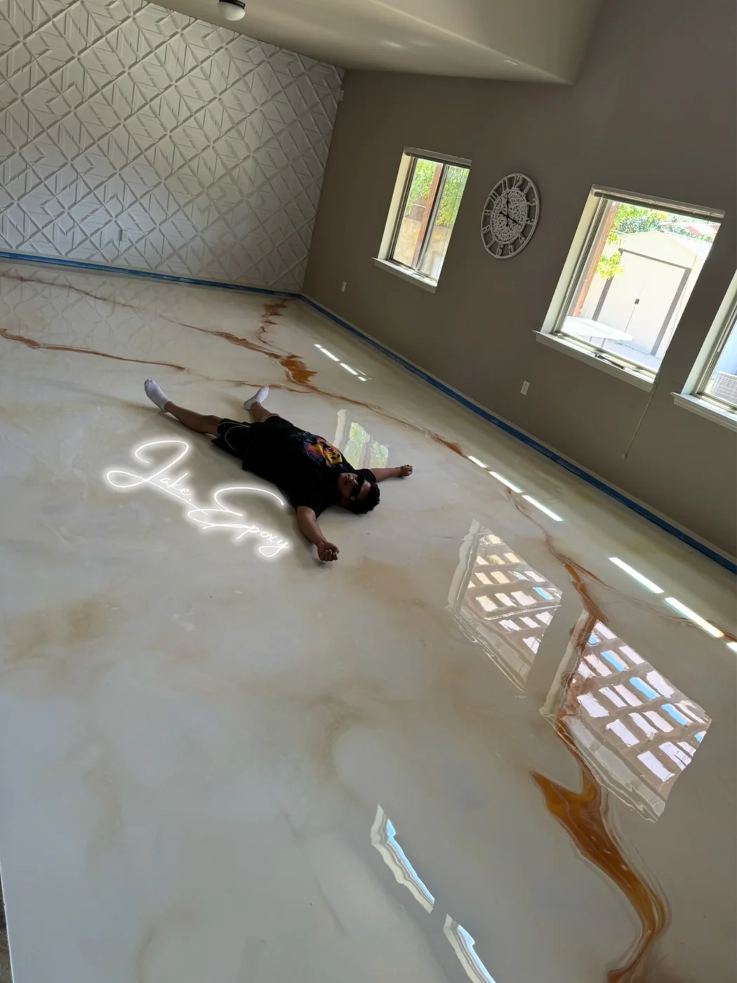 White metallic epoxy floor in residential room
