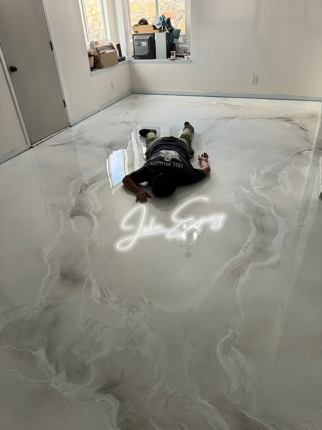 White metallic epoxy floor collaboration project